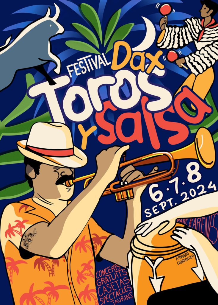 Affiche 2024 du festival Toros y Salsa à Dax dans les Landes.